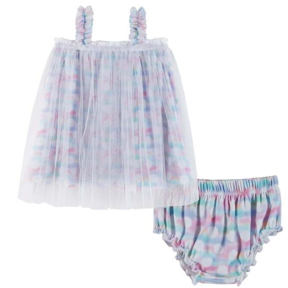Andy & Evan Pink and blue polka dot with tulle 2 piece dress set NWT